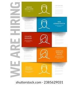 We are hiring minimalistic flyer template - looking for new members of our team hiring a new member colleages to our company organization team - simple motive with color blocks