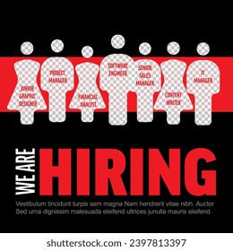 We are hiring minimalistic flyer template - looking for new members of our team hiring a new member colleages to our company organization team from a crowd Version with people and position names
