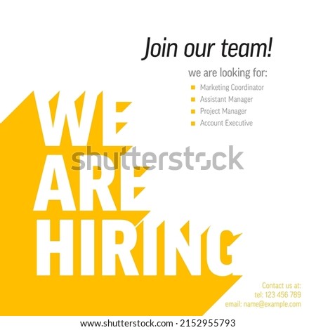 We are hiring minimalistic flyer template - looking for new members of our team hiring a new member colleages to our company organization team. Hiring white flyer banner advertisement