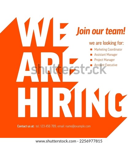We are hiring minimalistic flyer template - looking for new members of our team hiring a new member colleages to our company organization team. Hiring white red flyer banner advertisement