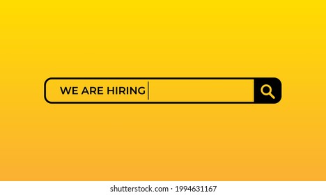 we are hiring modern, creative banner, design concept, social media template, marketing, advertising and communication concept  with white text on a  yellow background 