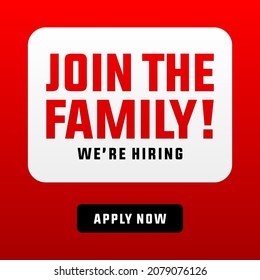 we are hiring modern, creative banner, design concept, social media template, marketing, advertising, and communication concept  with white text on a  blue background