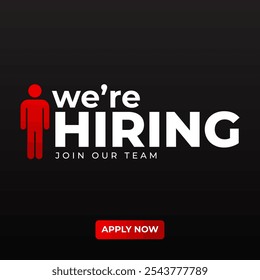 we are hiring modern, creative banner, design concept, social media template, marketing, advertising, and communication concept with white text on a dark background