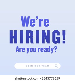 we are hiring modern, creative banner, design concept, social media template, marketing, advertising, and communication concept with blue text on a light blue background
