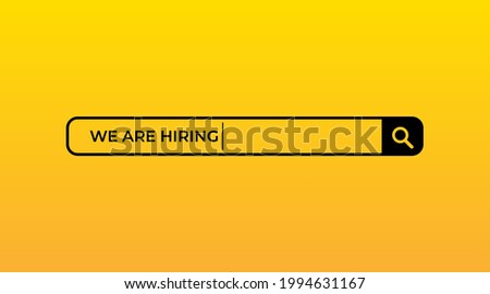 we are hiring modern, creative banner, design concept, social media template, marketing, advertising and communication concept  with white text on a  yellow background 