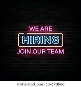 We Are Hiring Neon Signs Vector. Design Template Neon Style