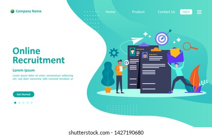 We are hiring and online recruitment concept with people character. Suitable for web landing page, ui, mobile app, banner template. Vector Illustration 