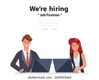 We are hiring and online recruitment concept with tiny people character suitable for landing page, mobile app, banner.