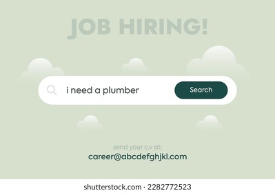 We are hiring. we are hiring plumber announcement post. content writer job vacancy announcement post. Plumber hiring poster. vacancy announcement complete social media banner. search icon. send cv. ui