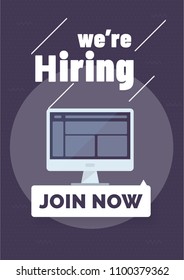 We are Hiring Poster or Banner Design. Job Vacancy Advertisement Concept.