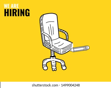 We are hiring poster or banner design. Office chair. Hand drawn sketch. Vector illustration.