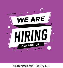 We are hiring poster or banner design concept. Business hiring and recruiting template. Vector illustration. Banner on purple background.