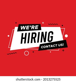 We are hiring poster or banner design concept. Business hiring and recruiting template. Vector illustration. Banner on red background.