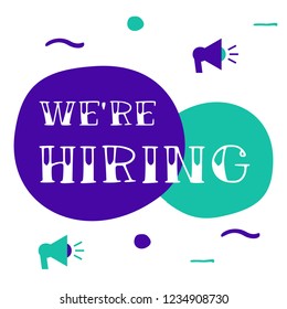 We are Hiring Poster or Banner with loudspeaker. Vector design on yellow background.