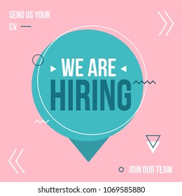 We are hiring poster design concept with pink and blue colors. Business hiring and recruiting template. Vector illustration.