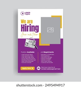 We are hiring print flyer or poster a4 size vertical template, Job offer leaflet design, Job Vacancy Flyer or poster, corporate business vector flyer design