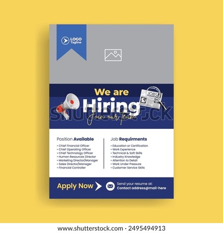 We are hiring print flyer or poster a4 size vertical template, Job offer leaflet design, Job Vacancy Flyer or poster, corporate business vector flyer design