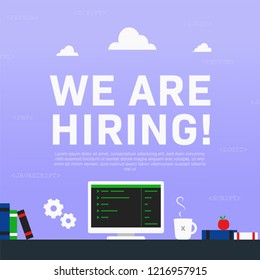 We are hiring Programmer. Recruitment poster ads illustration for computer programmer square size format