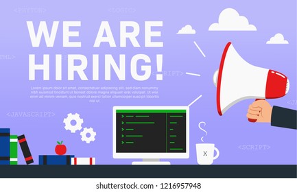 We are hiring Programmer. Recruitment poster ads illustration for computer programmer