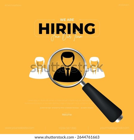 We Are Hiring and Recruiting Job Employee. Join Our Team, Job Vacancy and Hiring Flyer, Poster, and Social Media Template. Creative Recruitment Ad Vector Illustration.