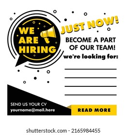 We are hiring. Recruitment advertising template. Vector announcement job vacancies on transparent background