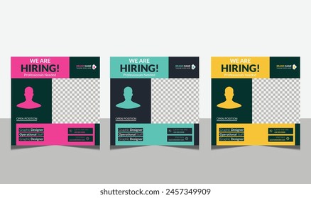 We are Hiring Recruitment advertising template. Recruitment Poster, Job hiring poster, social media, banner, flyer. Digital announcement job vacancies layout