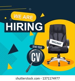  We Are Hiring Recruitment Design With Office Chair, Vacancy Design Template