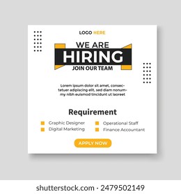 We are hiring recruitment open job vacancy design vector social media post banner template or web banner layout