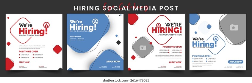 We Are Hiring Recruitment Open Job Vacancy Design Vector Social Media Post. We Are Hiring a Job Vacancy for Square Web Banner Template Featuring Corporate Style, Discussion, Elegant Layout, Employee.