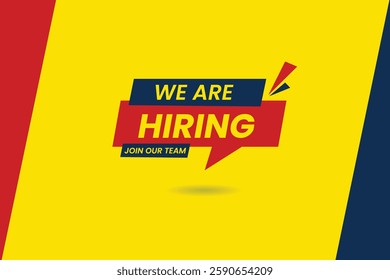 We are hiring recruitment vector concept in mimimalist style with speech balloon, white, black and yellow colors. Simple poster or banner design template for open vacancy. Join our team illustration