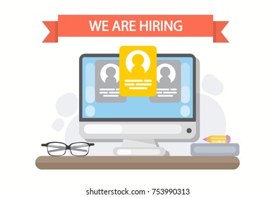 We are hiring. Resume on computer screen.