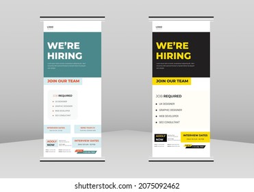 We are Hiring Roll up Banner Design, We are Hiring Roll up leaflet template. We are Hiring flyer poster template. Hiring Employee DL Flyer, Trend Business Roll Up Banner Design
