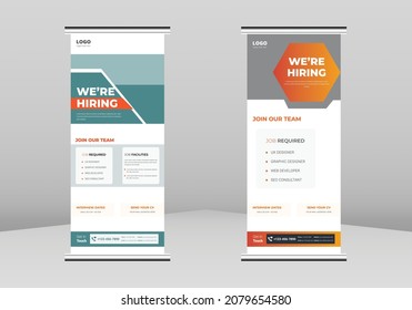 We are Hiring Roll up Banner Design, We are Hiring Roll up leaflet template. We are Hiring flyer poster template. Hiring Employee DL Flyer, Trend Business Roll Up Banner Design, Creative Vector Roll U