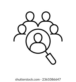 We are hiring, search for job icon. Simple outline style. Hire, talent, employee, recruit, staff, employer, vacancy, choose, people, business concept. Thin line symbol. Vector illustration isolated.