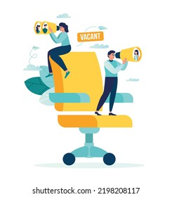 we are hiring, searching for employees for vacant place. find job. HR department reviews resumes of job applicants. job vacancy vector illustration. career opportunity concept binoculars and spyglass 