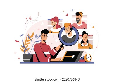 we are hiring, searching for employees for vacant place. find job. HR department reviews resumes of job applicants. job vacancy vector illustration. career opportunity concept binoculars and spyglass 