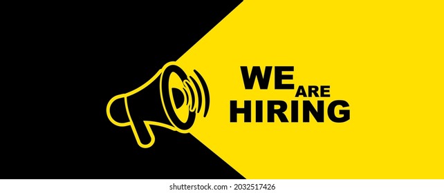 we are hiring sign on yellow background