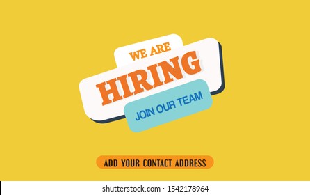 We are hiring simple design on yellow background, We are hiring social media, job circular social media post banner.  Vector flat illustration