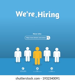 We are hiring simple design with yellow human sign as a symbol of chosen by recruiter. Social media banner template for job vacancy