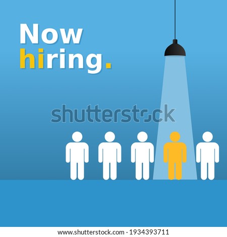 We are hiring simple design with yellow human sign as a symbol of chosen by recruiter. Social media banner template for job vacancy