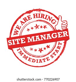 We are hiring site manager -
 red label for print designed for recruitment purposes