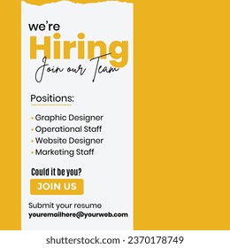 we are hiring social media post in yellow and white color