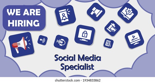 We Are Hiring Social Media Specialist. Vector Illustration.