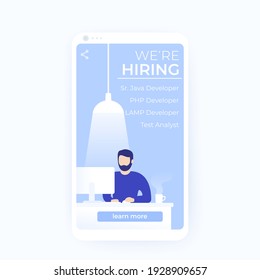 We are hiring software developers, vector banner for social media and apps