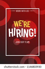 We Are Hiring template design in red color decorated with abstract elements. 