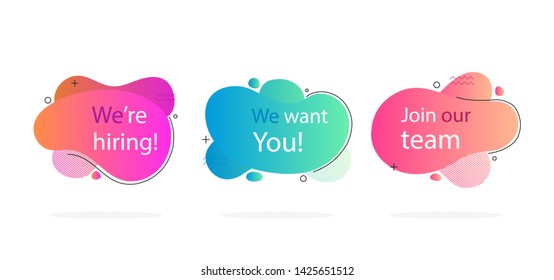 We are hiring text in abstract fluid background, abstract liquid shape. Modern vector illustration.