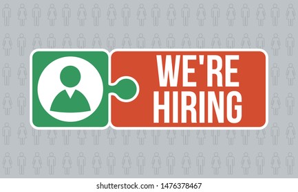 we are hiring text with human silhouette, green and red puzzle pieces