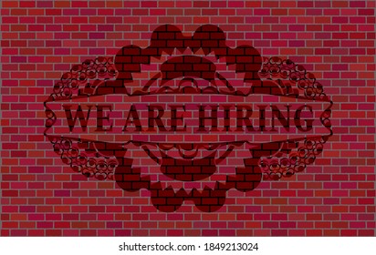 We are hiring text inside brick stone wall emblem. Tiles luxurious background. Artistic illustration. 