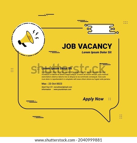 We are hiring text. Special offer sign. Recruitment advertising promo symbol.  Alert megaphone chat bubble banner. Job vacancy chat message loudspeaker on yellow
