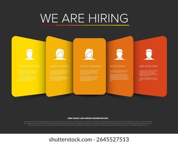 We are hiring! This modern recruitment design promotes diverse job openings and career opportunities for new talent. We are actively hiring, showcasing open positions for your career growth.